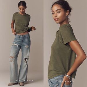 The Bennie Cotton Slub crew neck grommet Tee by Pilcro